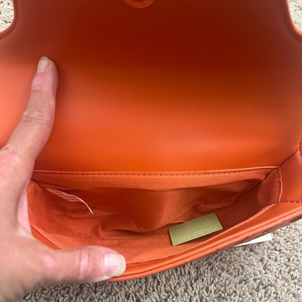 NWT new Anthropologie Delilah woven faux leather chain bag orange crossbody - Picture 7 of 17
